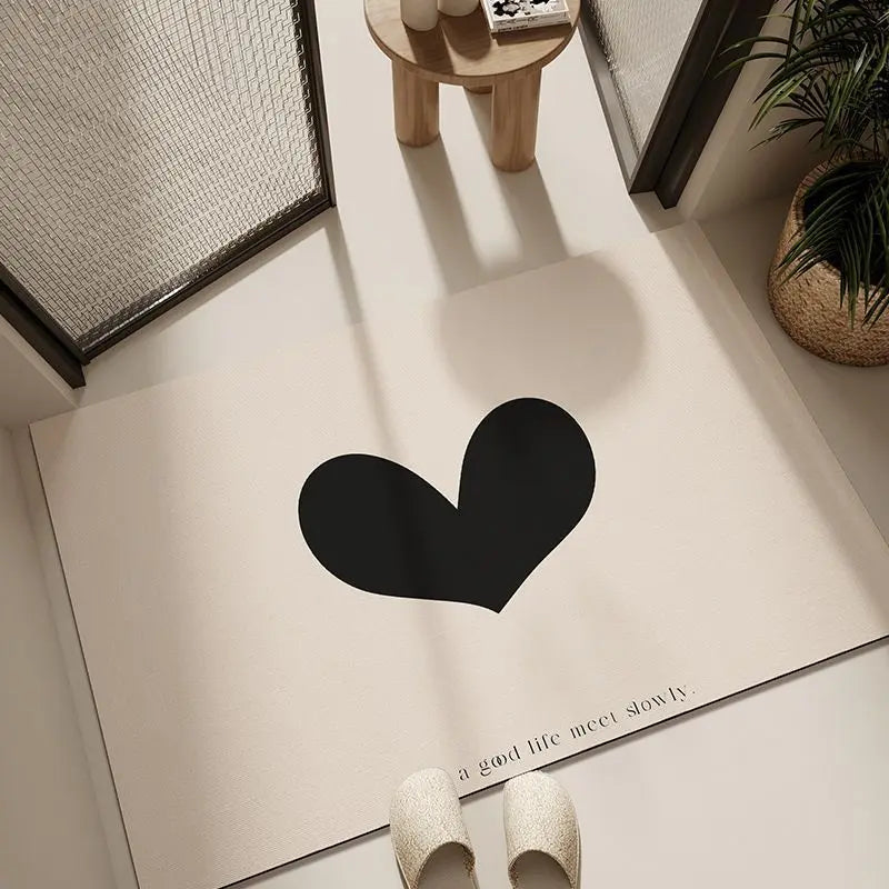 tapis anti poussière rapide non glissant blanc noir coeurs moderne machine lavable
