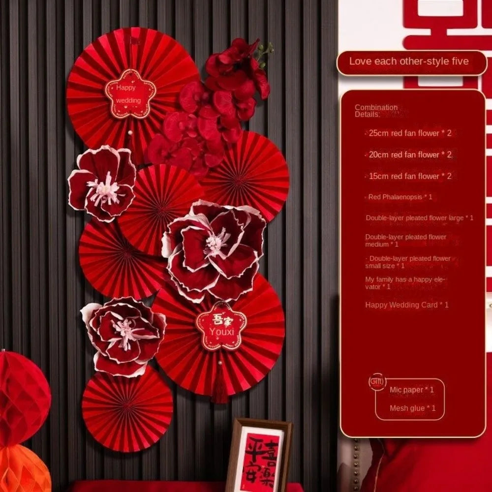 décoration murale fan art fleurs rouges mariage nouvelle année valentin festive traditionnelle adhésif papier