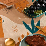 nappe table motif floral abstraite moderne bohème lin couleur beige orange marron vert noir