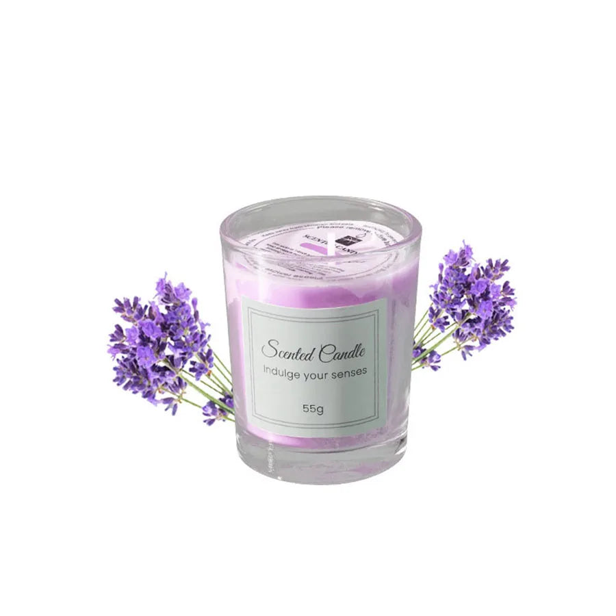 bougies parfumées cire soja verre transparent boîte cadeau moderne blanc vert rouge jaune violet