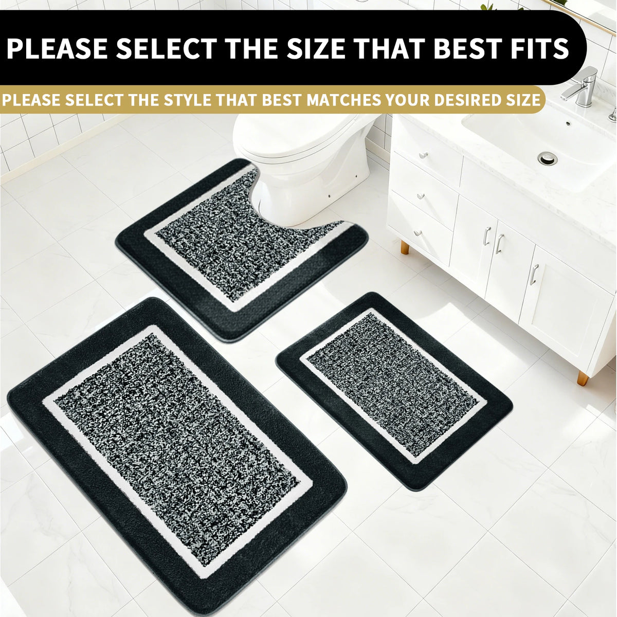 tapis bain microfibre absorbant doux moderne gris blanc bordure blanche rapide séchage respectueux environnement