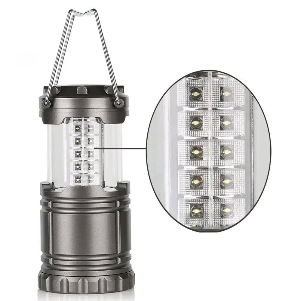 lanterne portable camping moderne transparente led noir gris compact anneau métallique rechargeable