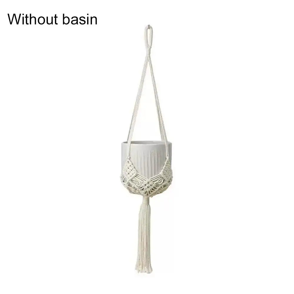 sac suspendu macramé boho hooks plante tissé beige marronclair gris artisanal