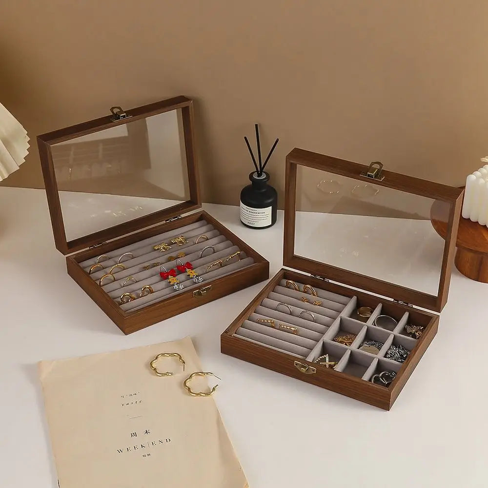 boîte bijoux bois marron compartiments velours transparente cadenas classique moderne