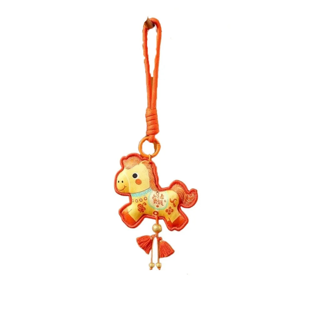porte clés cheval imprimé motifs floraux caractères chinois violet rouge orange bleu artisanal