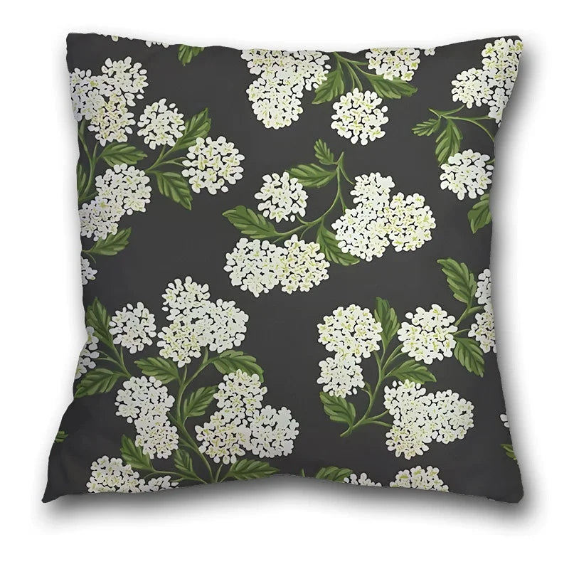 taies d'oreiller lin vintage fleurs hortensia non toxiques respectueux environnement hôtelière 450x450mm