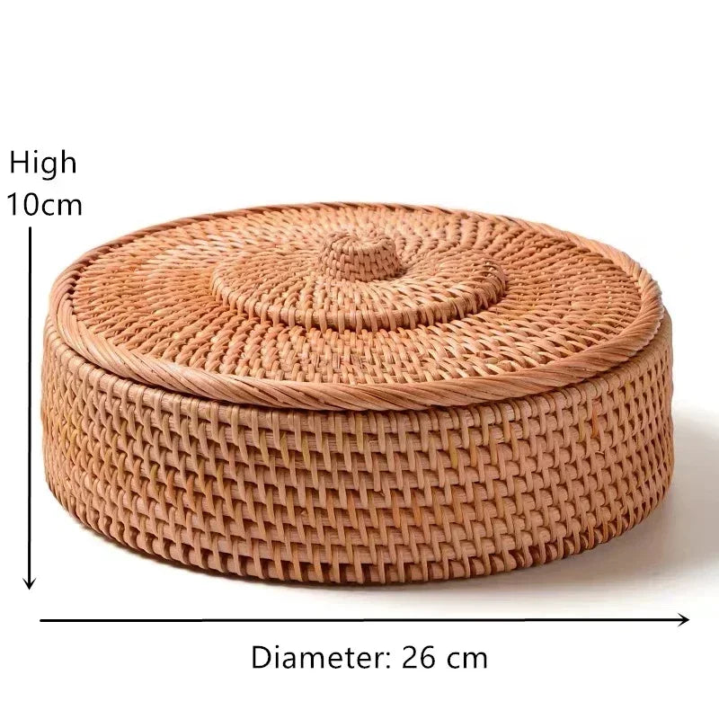 panier rotin tissé main couvercle rangement thé fruit gâteau snack naturel traditionnel artisanal