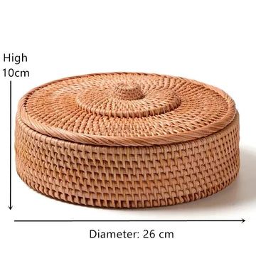 panier rotin tissé main couvercle rangement thé fruit gâteau snack naturel traditionnel artisanal