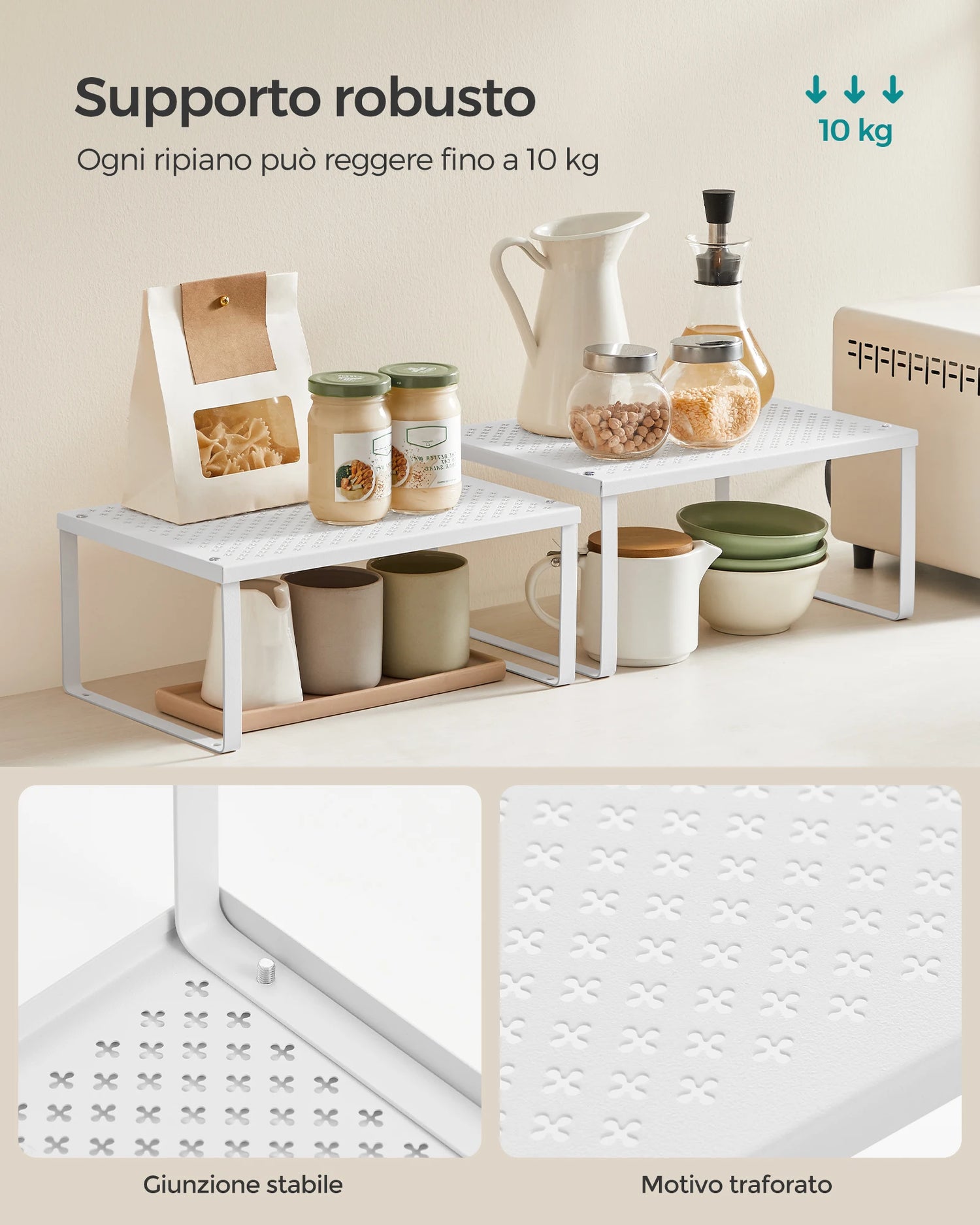 Porte-épices métal blanc avec pots d'épices