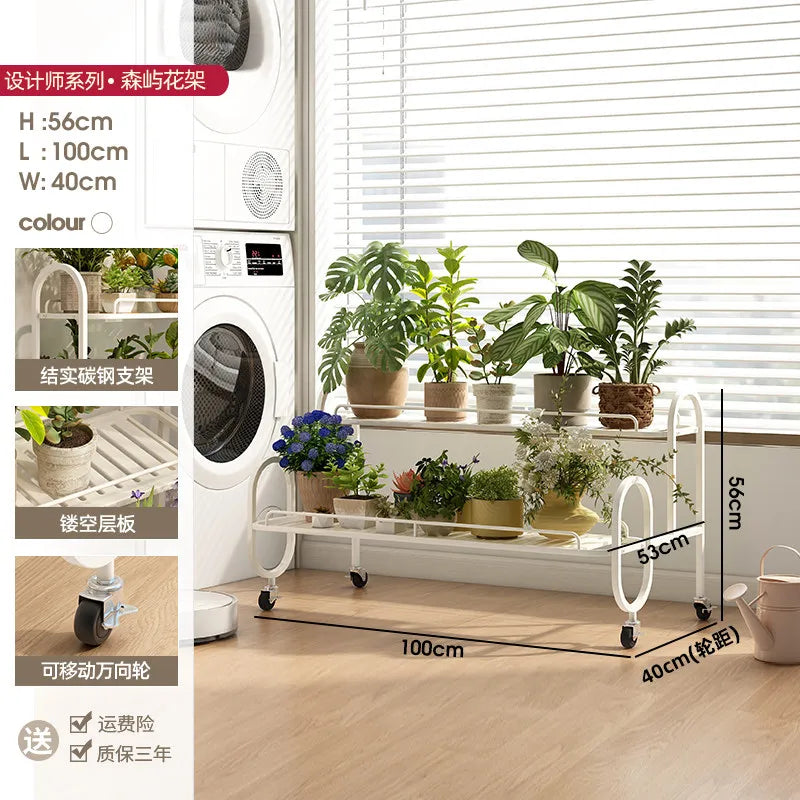 étagère métal mobile moderne roulettes blanc noir plante pot extérieur assemblage facile