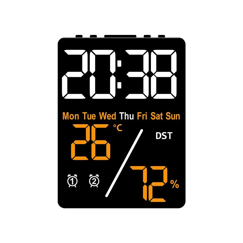 horloge numérique moderne affichage heure jour température humidité alarme rechargeable noir blancécran led