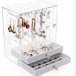 boîte bijoux transparente moderne velours intérieur poignées cristal boucles d'oreilles bracelets montres grande capacité