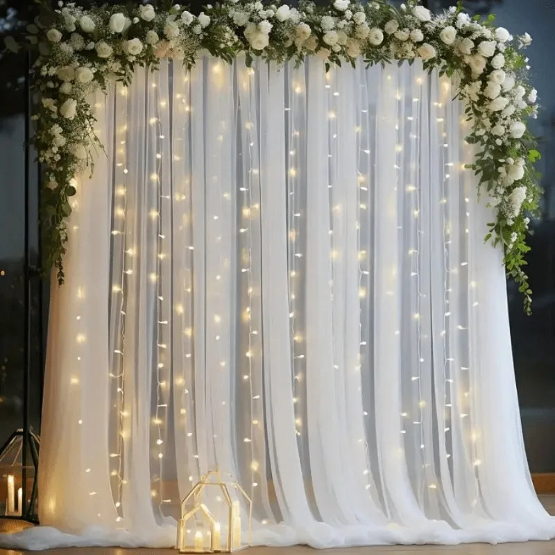 rideaux plissés transparents fleurs lumineux mariage anniversaire romantique élégant champêtre