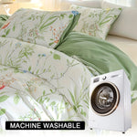 ensemble literie floral housse couette taies oreiller motifs fleurs feuilles classique moderne blanc vert