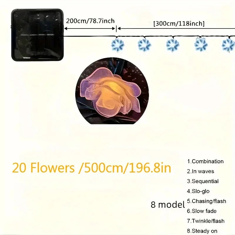 guirlande lumineuse solaire multicolore fleurs roses moderne 20 fleurs panneau solaire extérieur autonomes