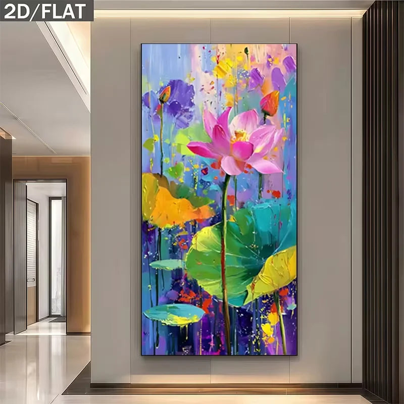 toile d'art abstraite fleurs multicolore rose violet bleu vert horizontal salon chambre