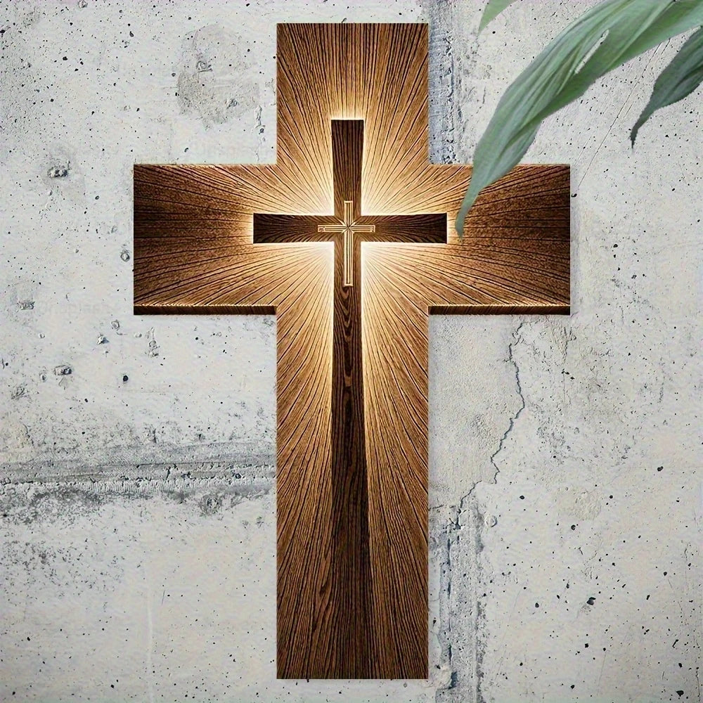 croix murale bois classique marron clair brun foncé texture naturelle décoration murale église maison