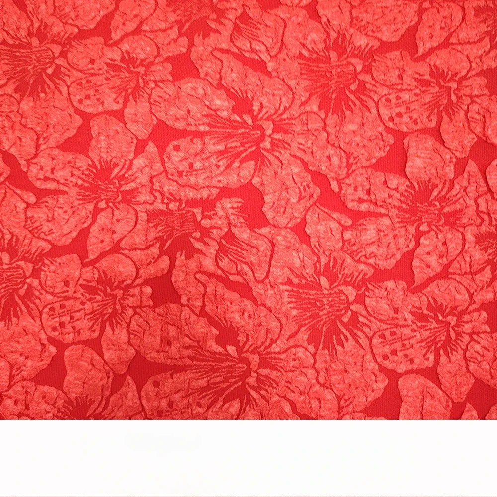 tissu polyester brocart fleurs relief bleu marine rose clair beige gris rouge jaune doré