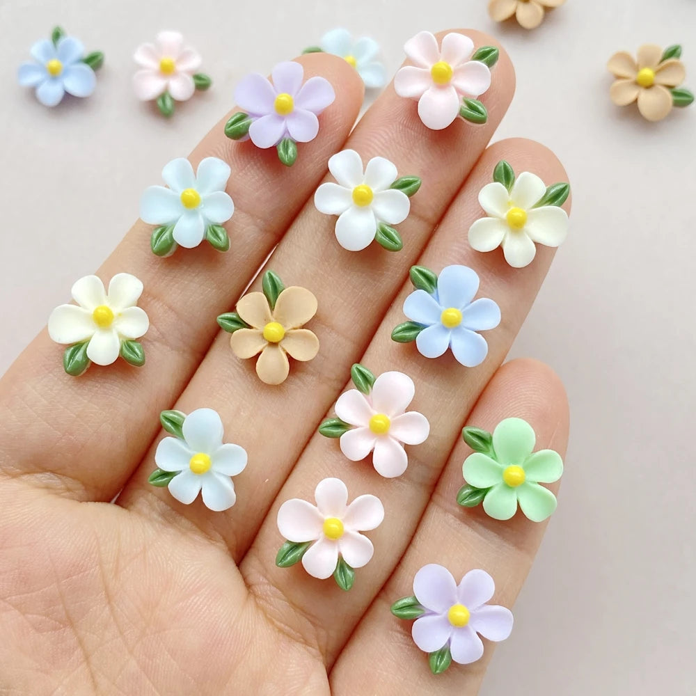 bijoux décoration ongles nail art fleurs colorées résine minimalistes blanc rose bleu vert jaune