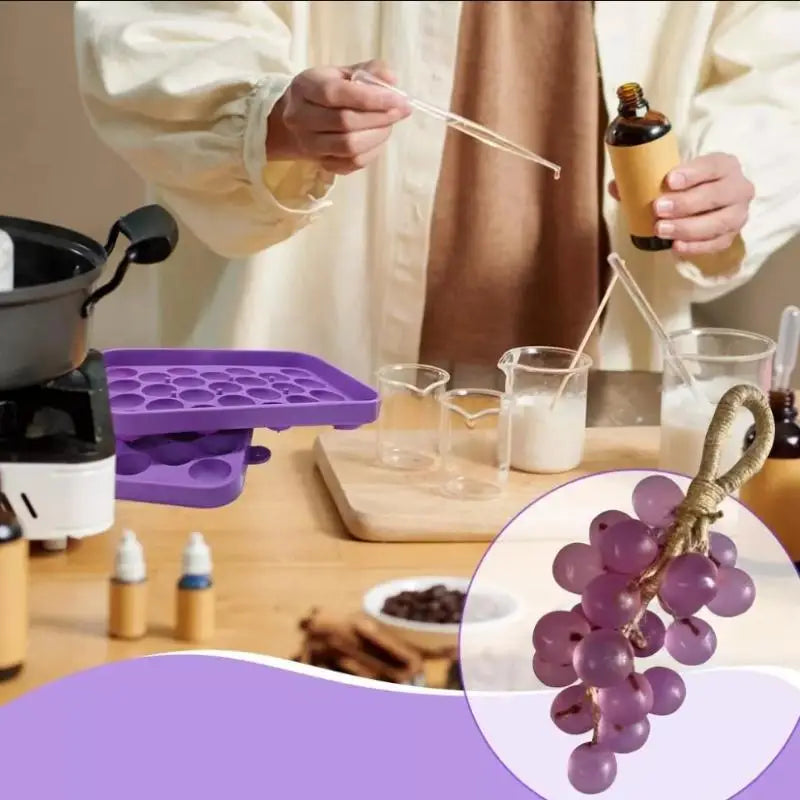 moules silicone formes raisins savon artisanal bougies parfumées fruits simulés violet rose vert bleu