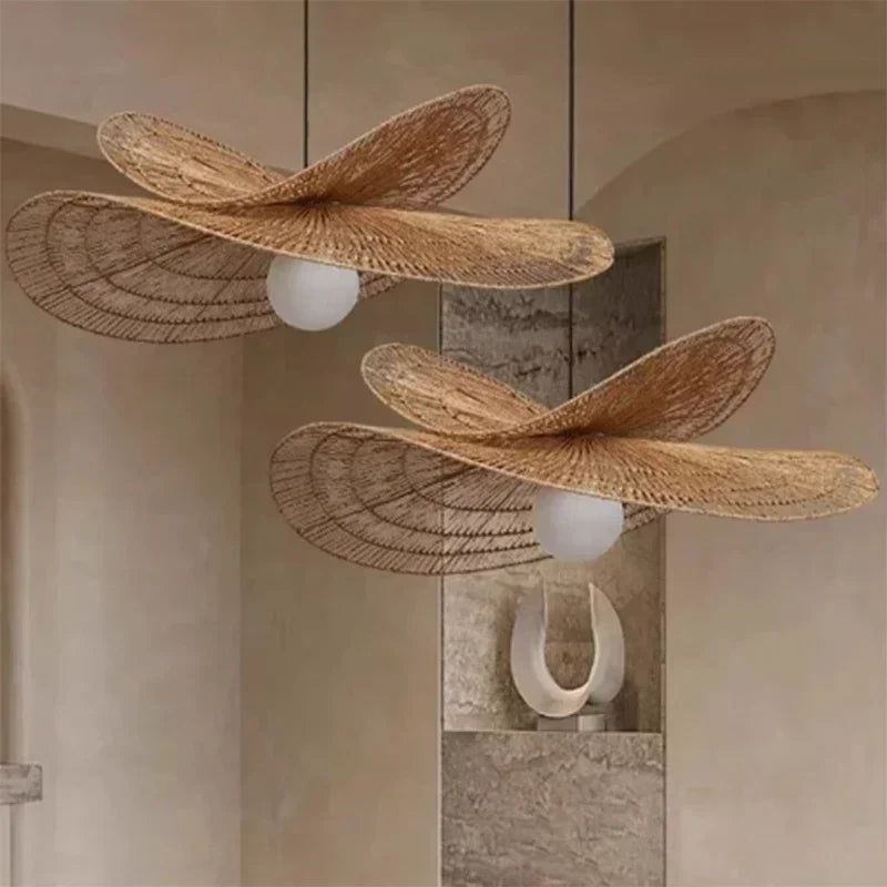 suspension lumineuse tressée wicker naturel moderne rustique salon chambre lumière chaîne métallique ampoule
