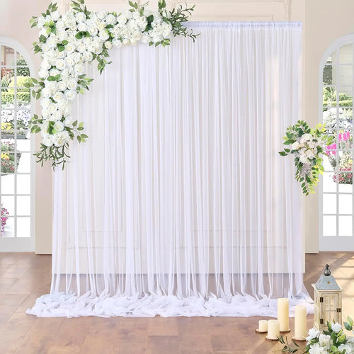 rideau fond transparent blanc voile décor mariage fête anniversaire photo intérieur moderne élégant