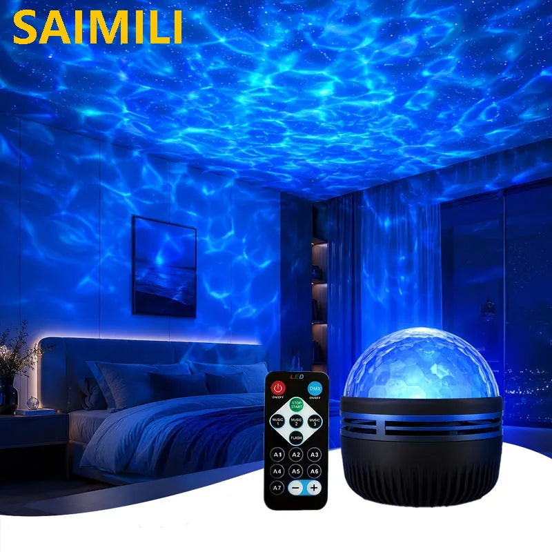 projecteur led effet eau étoiles noir bleu blanc moderne télécommande