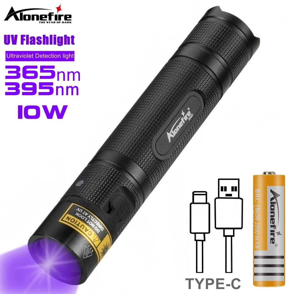 lampe torche uv 10w rechargeable lumière noire 365 405nm détecteur animaux billets minéraux led