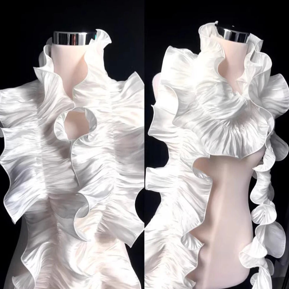dentelle blanche noire plissée satinée élégante accessoire mode collier foulard 17cm