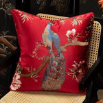 taie d'oreiller brodée oiseau pavillon fleurs 45x45cm polyester bleu clair rouge beige decorative sofa