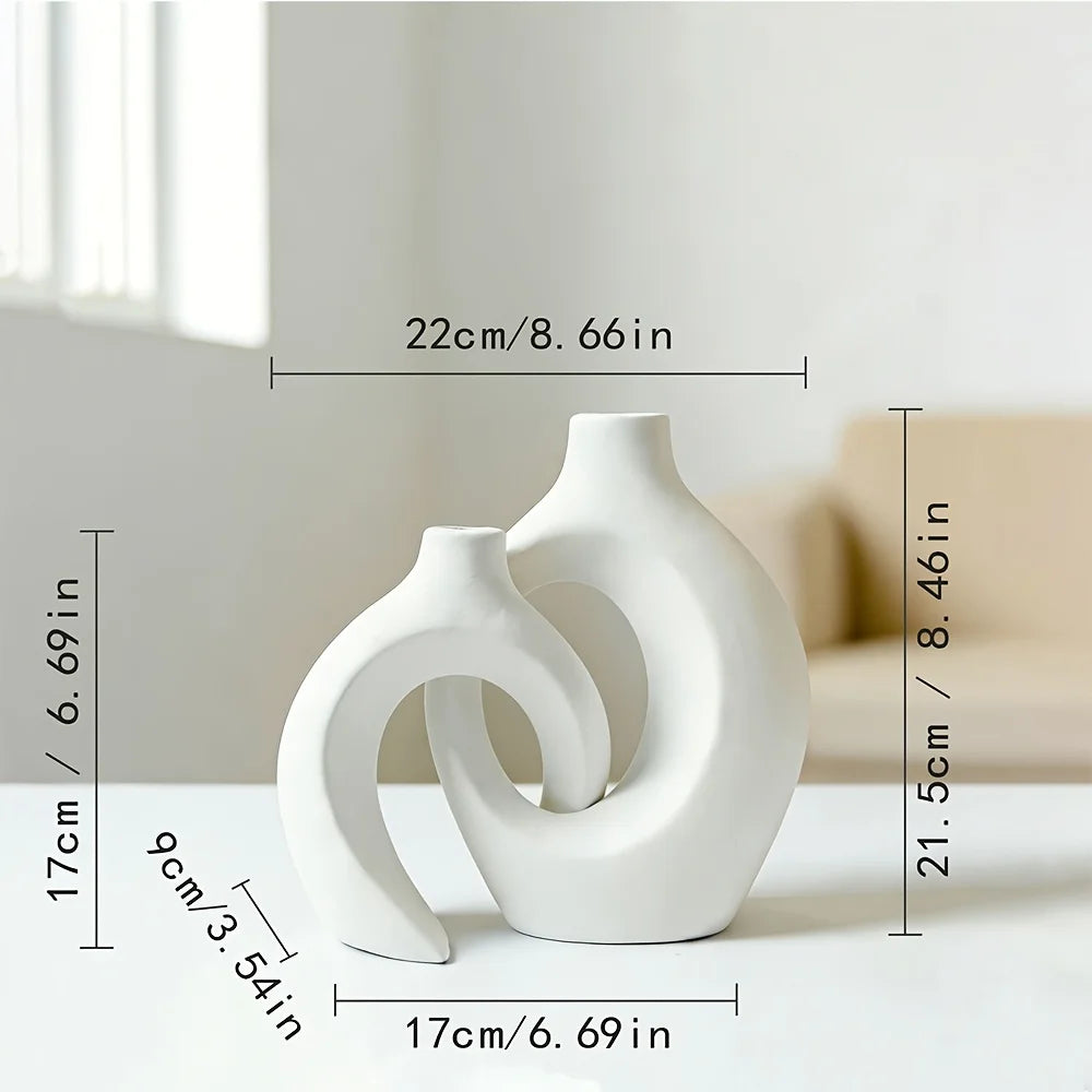 vases decoratifs blanc noir modernes sculpturaux minimalistes fleurs artificielles chambre salon