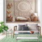 tapis macramé boho chic beige clair motif circulaire franges occasion anniversaire décoration maison