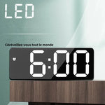 horloge numérique moderne écran LED noir blanc vert números lumineux anti perturbation snooze mode