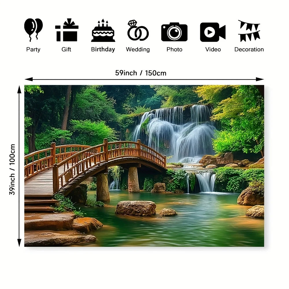 toile d'art paysagère cascade pont naturelle verte anniversaire mariage décoration événement familial festive
