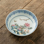 service thé traditionnel céramique émaillée fleurs papillons artisanal blanc bleu vert rose brun