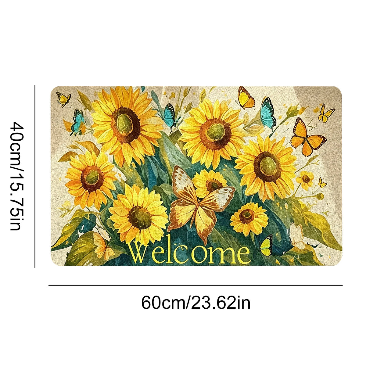 tapis d'entrée imprimé citron plante fleur papillon bienvenue antidérapant polyester caoutchouc maison décoratif naturel