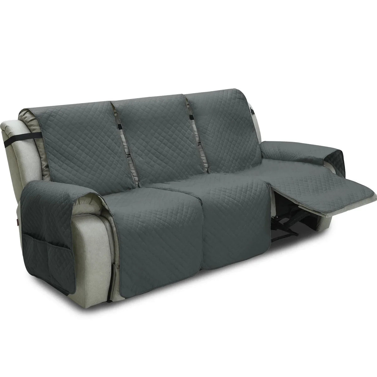 housses fauteuil inclinable gris quilté moderne élastique ajustable poche rangement lavage machine salon