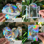 étiquettes solaires holographiques transparentes motifs planètes chats soleils modernes adhésives blanches minimalistes