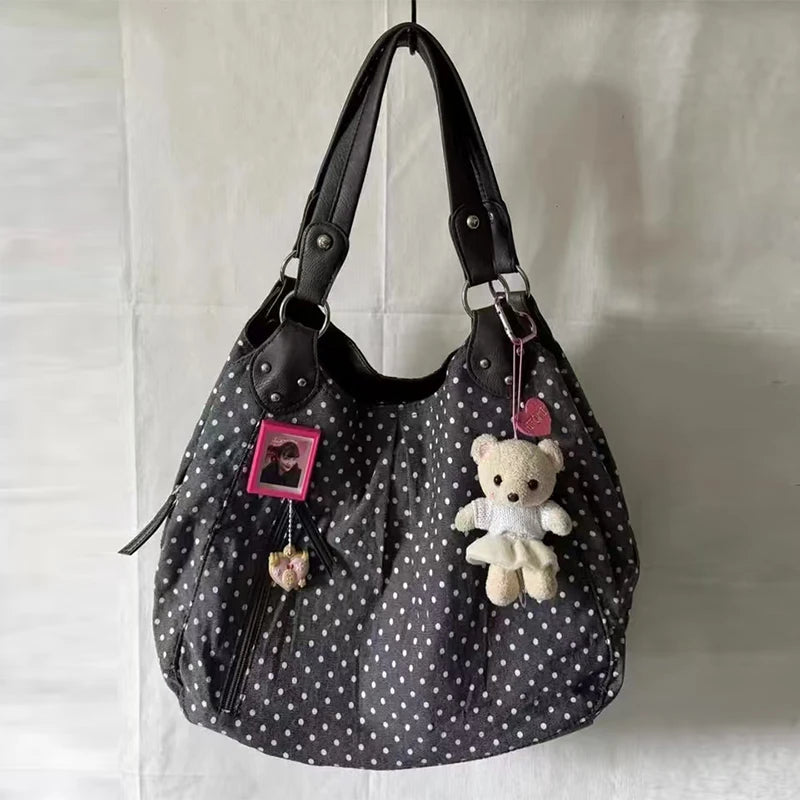sac rangement réutilisable tissu pois noir blanc multifonctionnel décontracté féminin porte clés pendentif photo