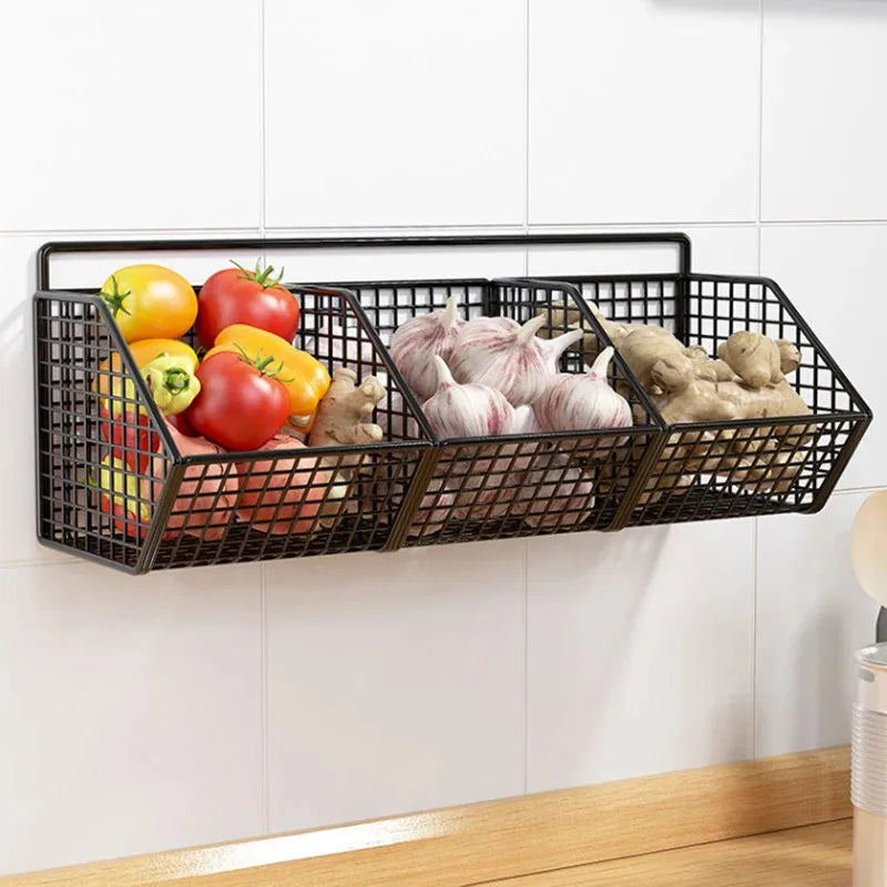 paniers rangement mural métal noir clips adhésifs épices légumes modernes cuisine
