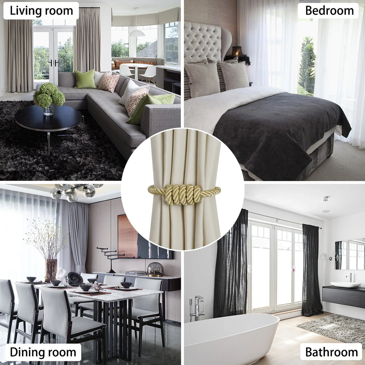 rubans rideaux aimants jute moderne gris beige noir doré easy décor noix tissés