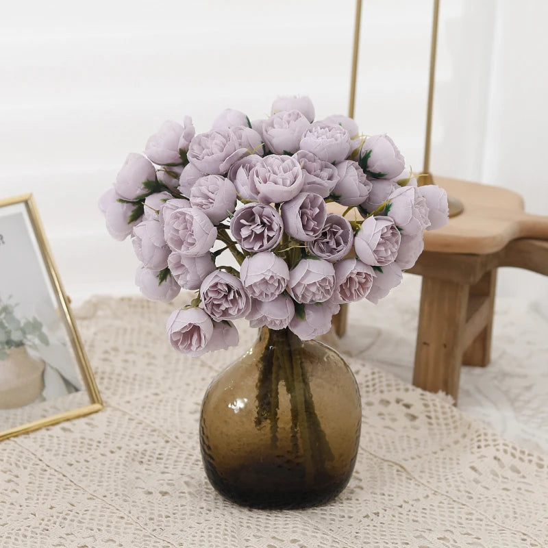 bouquet pivoines artificielles soie rose blanc violet décoration intérieure mariage anniversaire transparent minimaliste