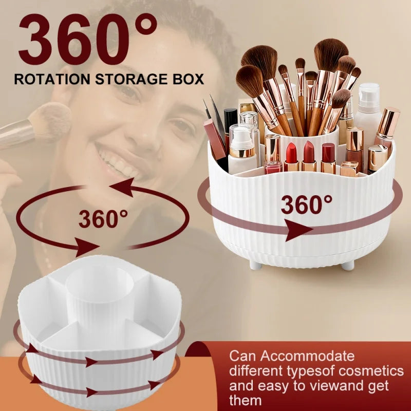 boîte rangement rotative blanc rayures verticales moderne pieds non slip compartiments pinceaux maquillage produits