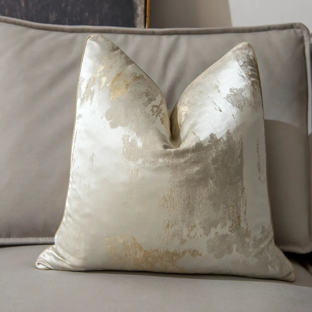 housse coussin géométrique polyester contemporain beige gris bleu clair abstrait effet peinture 30x50 45x45