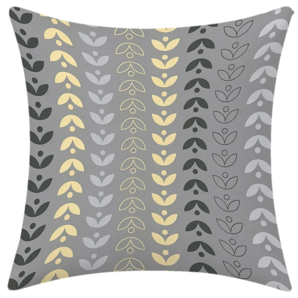 lot housses coussin décoratives gris jaune motif floral moderne canapé chambre