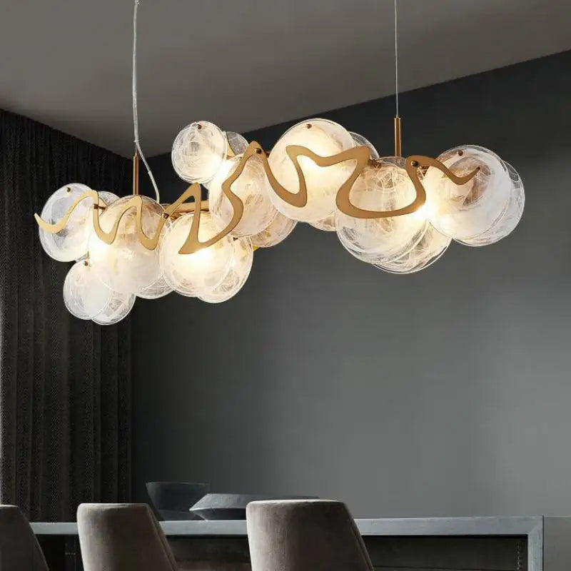 Suspension lumineuse moderne dorée transparente chaînes rondes chambre salonhôtel