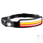 lampe frontale rechargeable led noir blanc rouge jaune rayures horizontales induction lumineuse modes ipx4