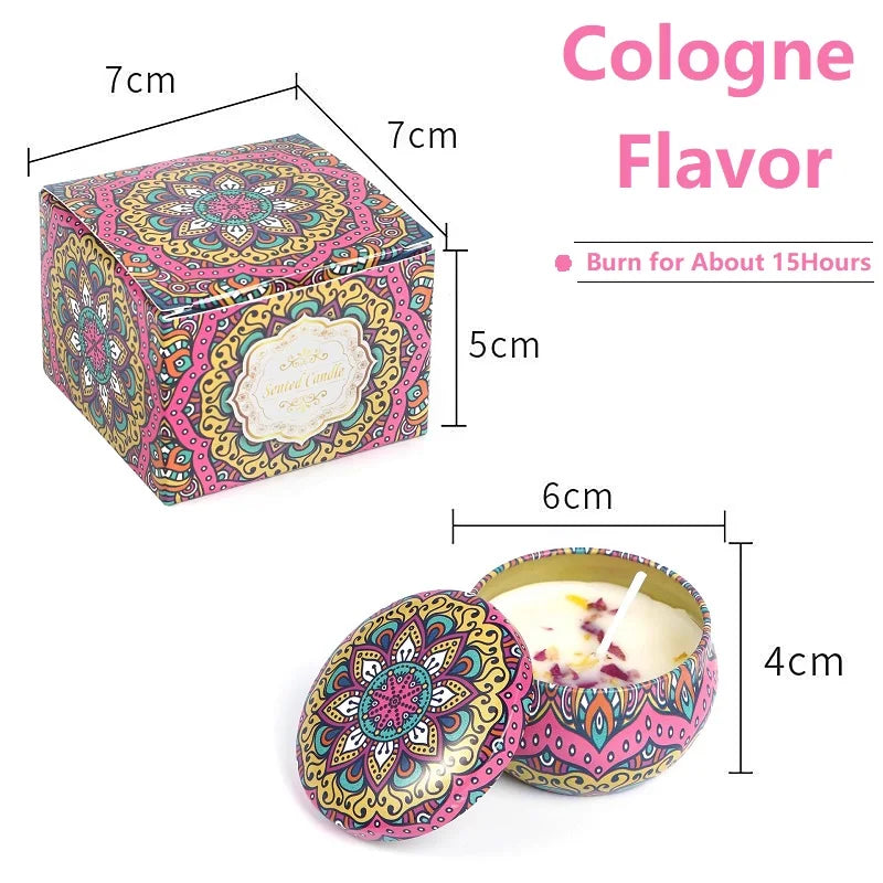 bougie parfumée cire soja boho chic motif mandala couvercle boîte rangement
