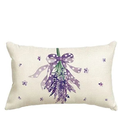 housse coussin motif floral lavande papillons violet beige rustique 30X50cm decoration autumn
