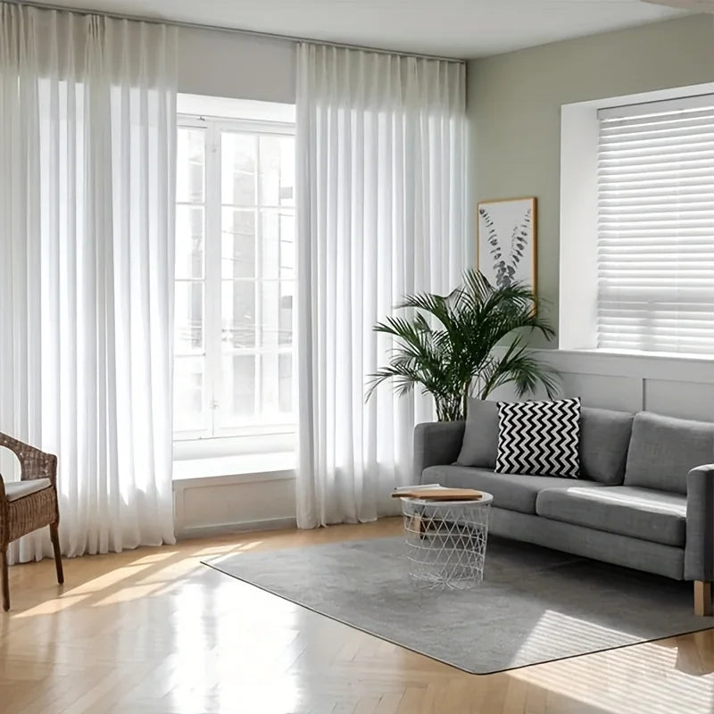 rideau moderne transparent blanc uni polyester fenêtre française installer h175cm h245cm h265cm h300cm